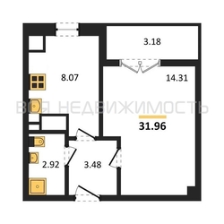 1-комнатная квартира, 31.96кв.м 1-комнатная квартира, 31.96кв.м - изображение 1