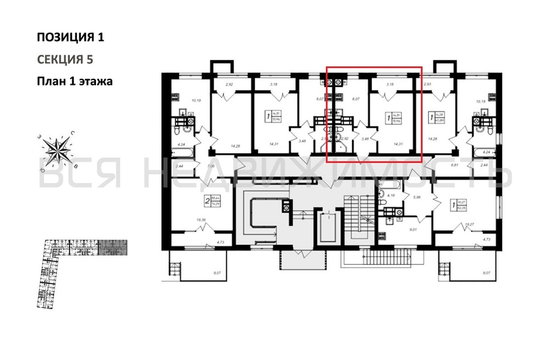 1-комнатная квартира, 31.96кв.м - изображение 1