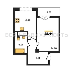 1-комнатная квартира, 38.44кв.м 1-комнатная квартира, 38.44кв.м - изображение 1