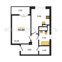 1-комнатная квартира, 40.6кв.м 1-комнатная квартира, 40.6кв.м - изображение 1