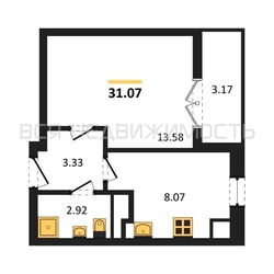 1-комнатная квартира, 31.07кв.м 1-комнатная квартира, 31.07кв.м - изображение 1