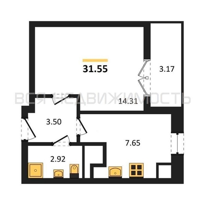 1-комнатная квартира, 31.55кв.м 1-комнатная квартира, 31.55кв.м - изображение