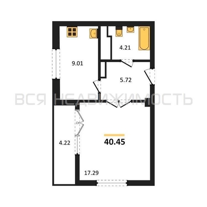 1-комнатная квартира, 40.45кв.м 1-комнатная квартира, 40.45кв.м - изображение