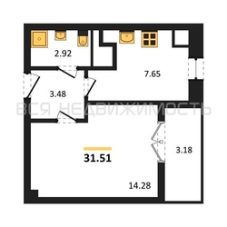 1-комнатная квартира, 31.51кв.м 1-комнатная квартира, 31.51кв.м - изображение 1