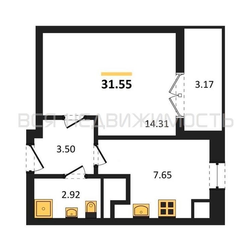 1-комнатная квартира, 31.55кв.м - изображение 0