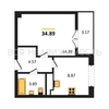 1-комнатная квартира, 34.89кв.м - изображение 1