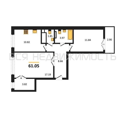 2-комнатная квартира, 61.05кв.м - изображение 0