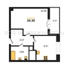 1-комнатная квартира, 34.39кв.м - изображение 1 1-комнатная квартира, 34.39кв.м - изображение 1