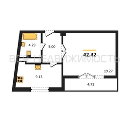 1-комнатная квартира, 42.42кв.м - изображение 1