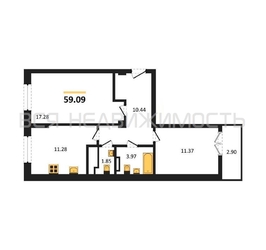 2-комнатная квартира, 59.09кв.м 2-комнатная квартира, 59.09кв.м - изображение 1