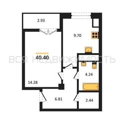 1-комнатная квартира, 40.4кв.м 1-комнатная квартира, 40.4кв.м - изображение 1