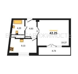 1-комнатная квартира, 42.25кв.м - изображение 1