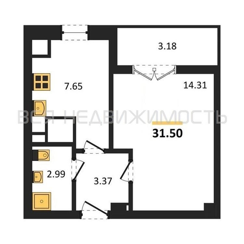 1-комнатная квартира, 31.5кв.м - изображение 0