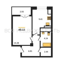 1-комнатная квартира, 40.11кв.м - изображение 1