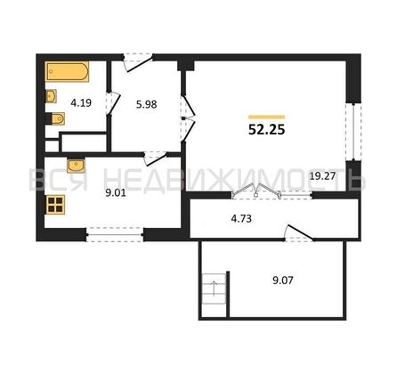 1-комнатная квартира, 52.25кв.м - изображение