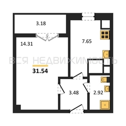 1-комнатная квартира, 31.54кв.м - изображение 1