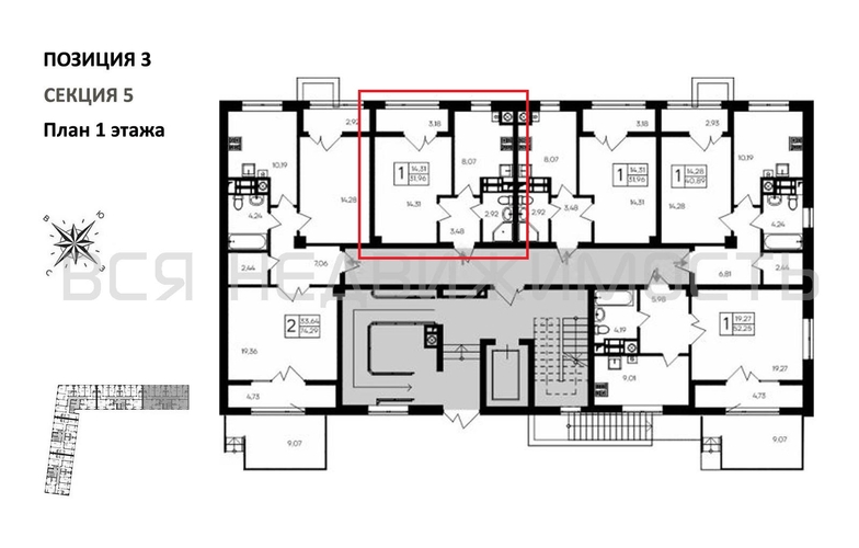 1-комнатная квартира, 31.96кв.м - изображение 1