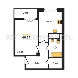 1-комнатная квартира, 40.89кв.м - изображение 1