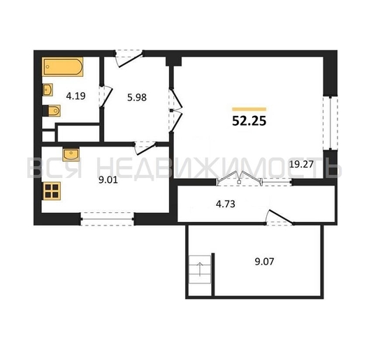 1-комнатная квартира, 52.25кв.м - изображение 0