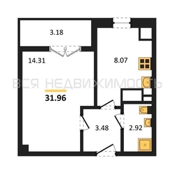 1-комнатная квартира, 31.96кв.м 1-комнатная квартира, 31.96кв.м - изображение 1