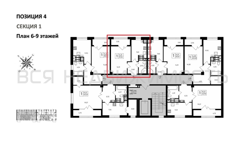 1-комнатная квартира, 31.54кв.м - изображение 1