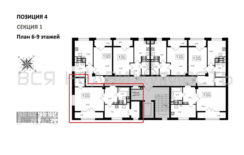 1-комнатная квартира, 49.07кв.м - изображение 1