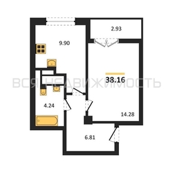 1-комнатная квартира, 38.16кв.м - изображение 1