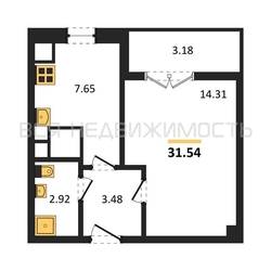 1-комнатная квартира, 31.54кв.м - изображение 1