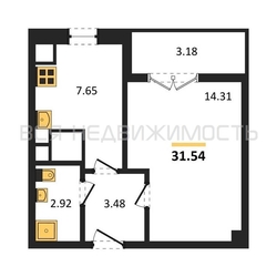 1-комнатная квартира, 31.54кв.м - изображение 1