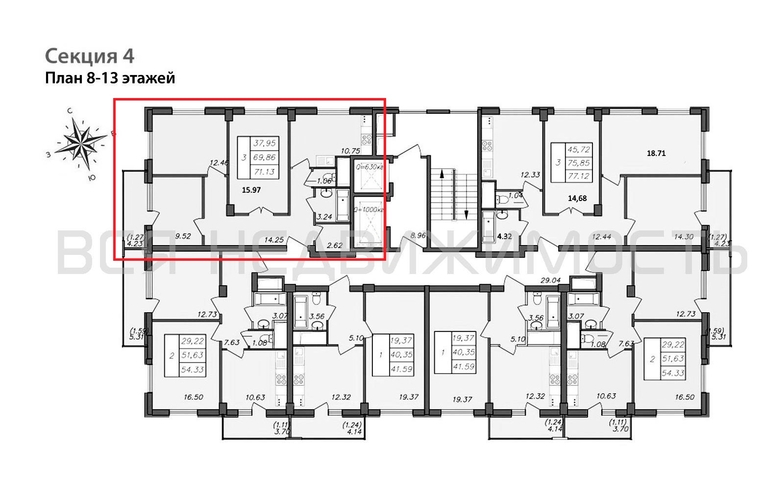 3-комнатная квартира, 71.13кв.м - изображение 1