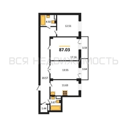 3-комнатная квартира, 87.03кв.м 3-комнатная квартира, 87.03кв.м - изображение 1