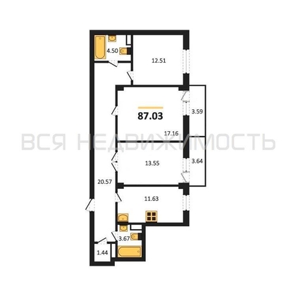 3-комнатная квартира, 87.03кв.м 3-комнатная квартира, 87.03кв.м - изображение