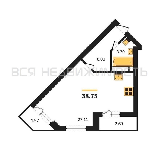 квартира-студия, 38,75кв.м. - изображение 0