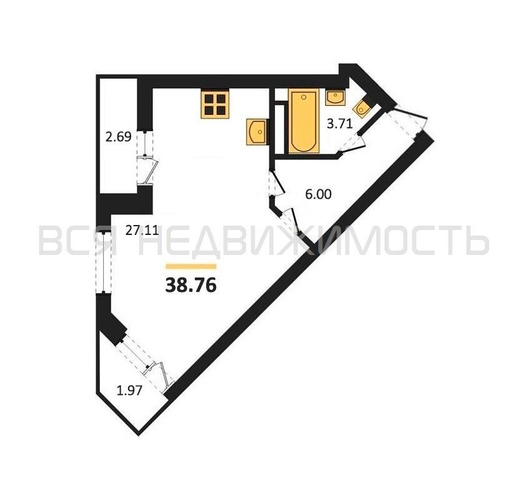 квартира-студия, 38,76кв.м. - изображение 0