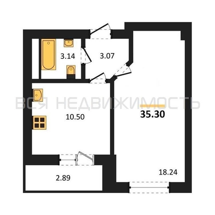 1-комнатная квартира, 36.4кв.м 1-комнатная квартира, 36.4кв.м - изображение