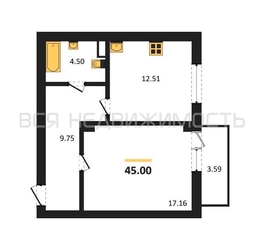 1-комнатная квартира, 45кв.м - изображение 1