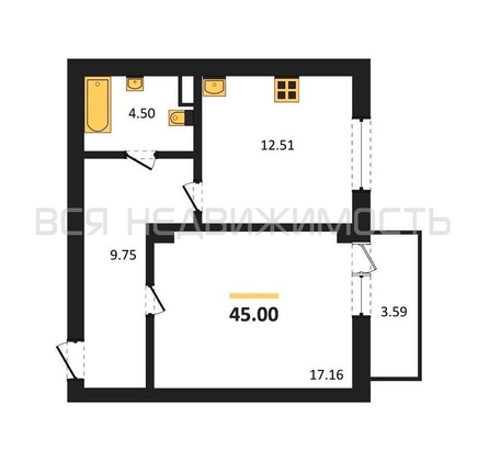 1-комнатная квартира, 45кв.м - изображение