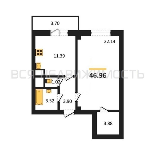 1-комнатная квартира, 46.96кв.м - изображение 0