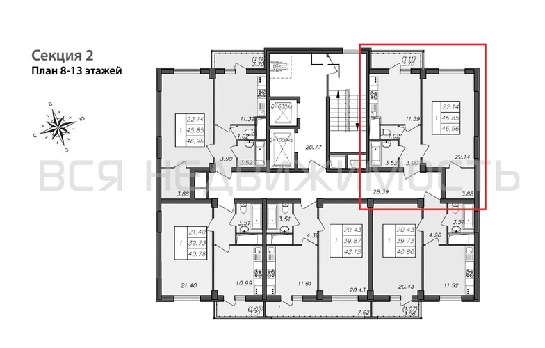 1-комнатная квартира, 46.96кв.м - изображение 1