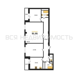 3-комнатная квартира, 91.95кв.м 3-комнатная квартира, 91.95кв.м - изображение 1