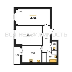 2-комнатная квартира, 56.01кв.м 2-комнатная квартира, 56.01кв.м - изображение 1