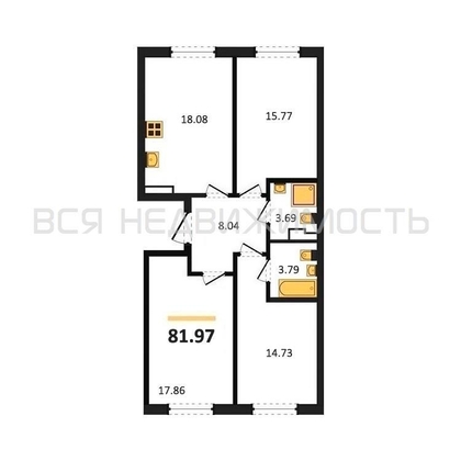 3-комнатная квартира, 81.97кв.м - изображение