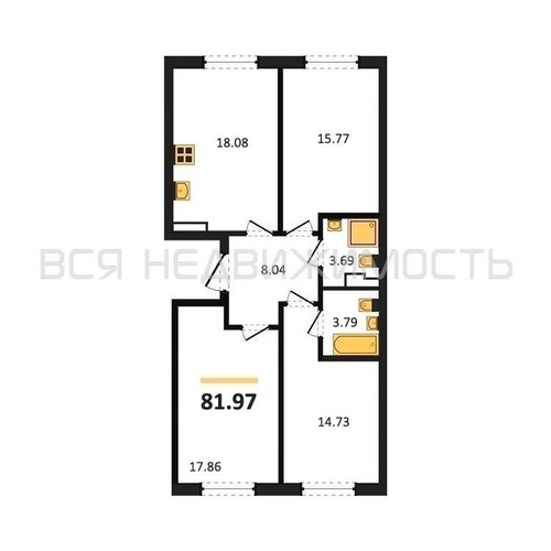 3-комнатная квартира, 81.97кв.м - изображение 0