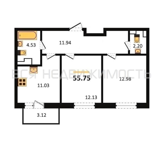 2-комнатная квартира, 55.75кв.м - изображение 0