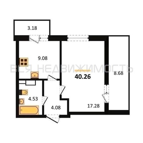 1-комнатная квартира, 40.26кв.м - изображение 0