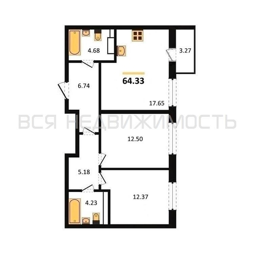 2-комнатная квартира, 64.33кв.м - изображение 0