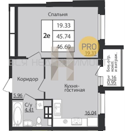 2-комнатная квартира, 46.69кв.м 2-комнатная квартира, 46.69кв.м - изображение