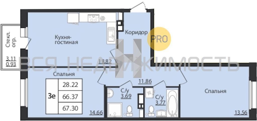 1-комнатная квартира, 67.3кв.м 1-комнатная квартира, 67.3кв.м - изображение