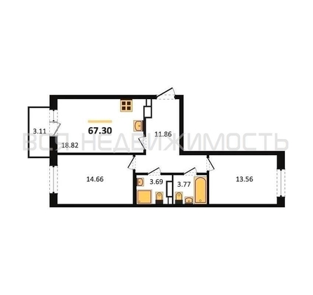 2-комнатная квартира, 67.3кв.м - изображение