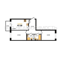2-комнатная квартира, 67.58кв.м - изображение 1